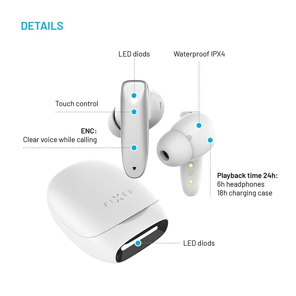 Handsfree Bluetooth Fixed Pods, TWS, Fehér