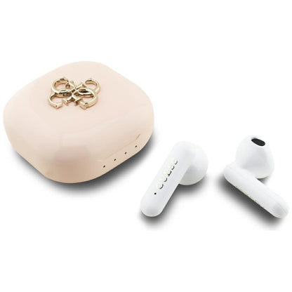 Handsfree Bluetooth Guess 4G Metal Logo, TWS, Rózsaszín