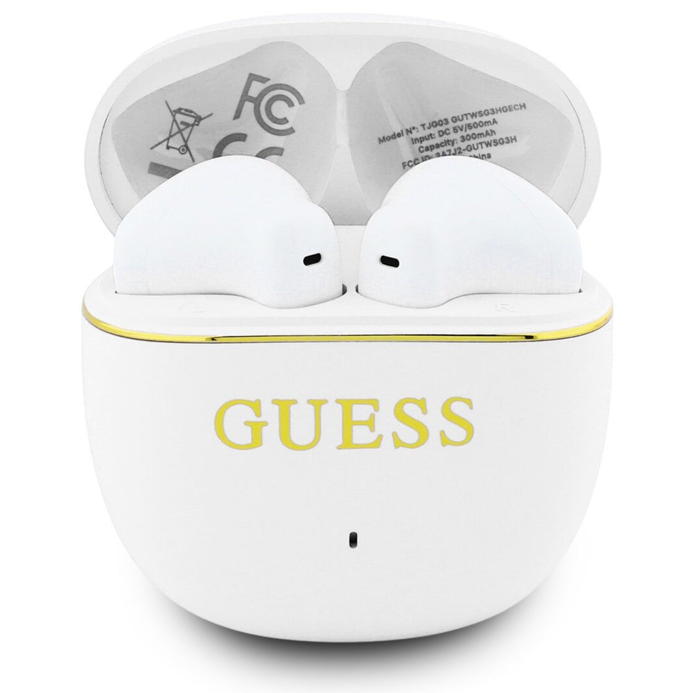 Bluetooth kihangosító Guess Glossy Gold Line Classic, TWS, Fehér