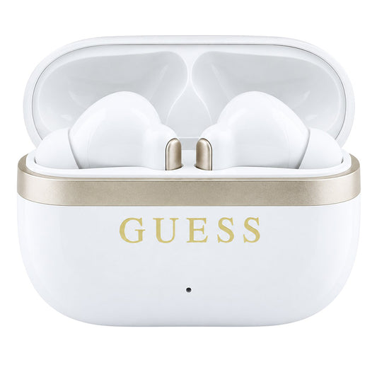 Guess Glossy Gold Line Printed Classic Logo Bluetooth kihangosító, TWS, fehér