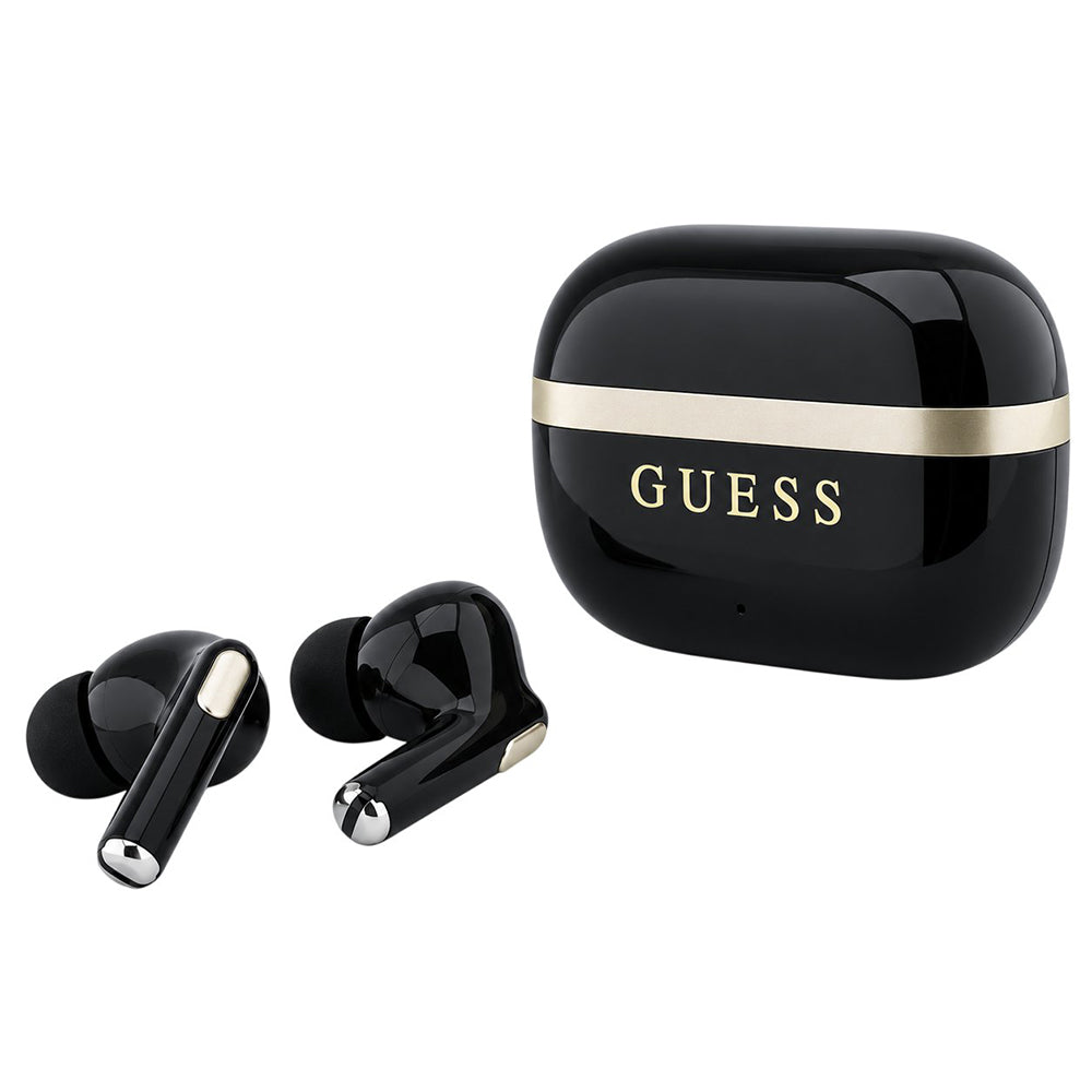 Guess Glossy Gold Line Printed Classic Logo Bluetooth Handsfree, TWS, Black