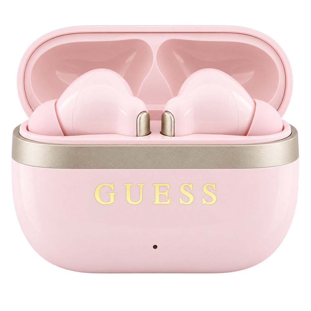 Guess Glossy Gold Line Printed Classic Logo Bluetooth kihangosító, TWS, rózsaszín