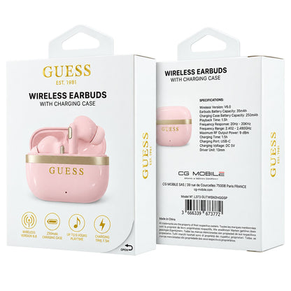 Guess Glossy Gold Line Printed Classic Logo Bluetooth kihangosító, TWS, rózsaszín