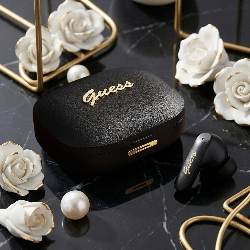 Handsfree Bluetooth Guess Script Metal Logo, TWS, Fekete