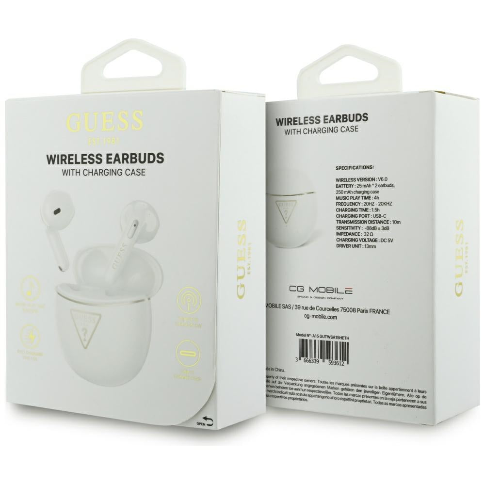 Handsfree Bluetooth Guess Script Print, TWS, Fehér