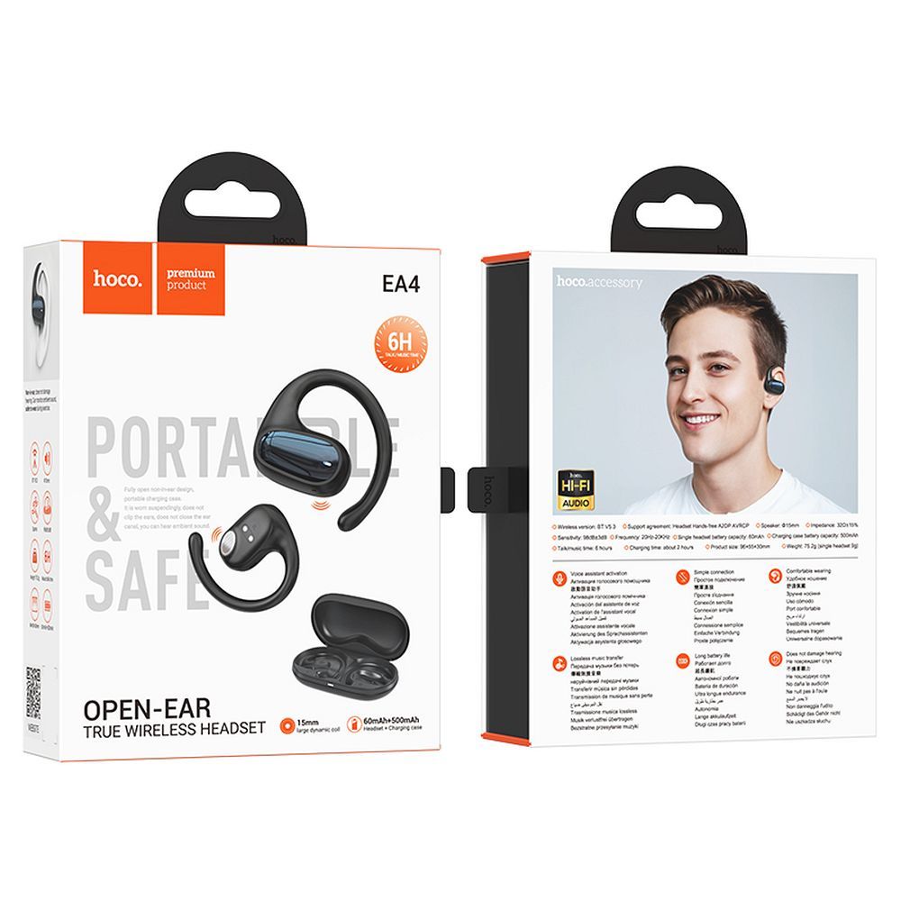 Handsfree Bluetooth HOCO EA4, TWS, Fekete