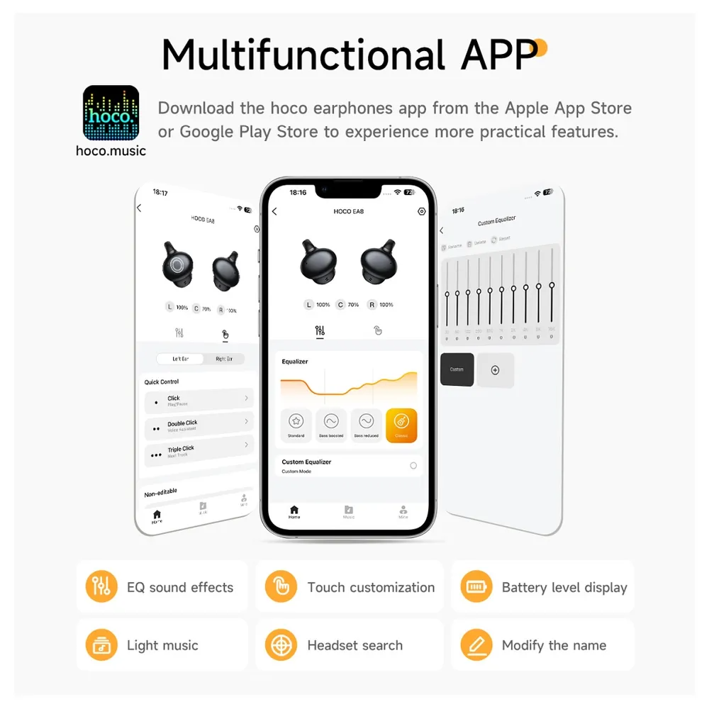 Handsfree Bluetooth HOCO EA8, TWS, Fekete