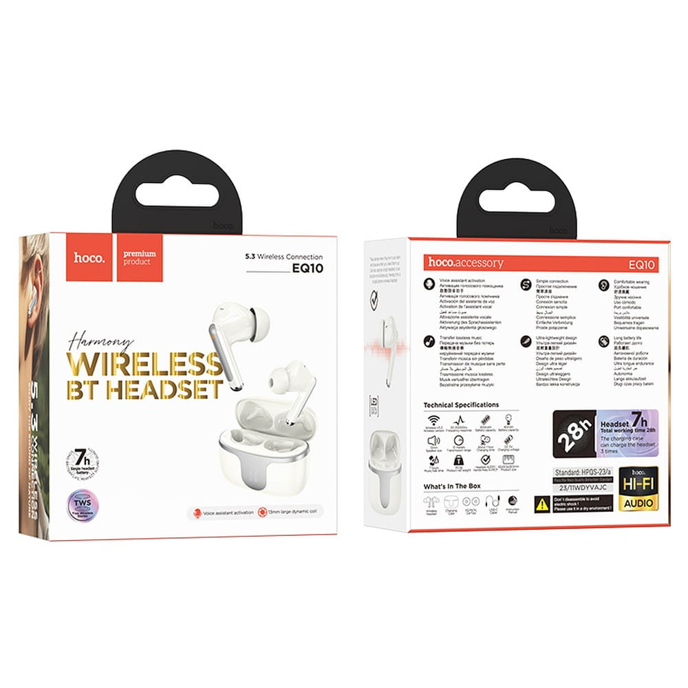 Handsfree Bluetooth HOCO EQ10, TWS, Fehér