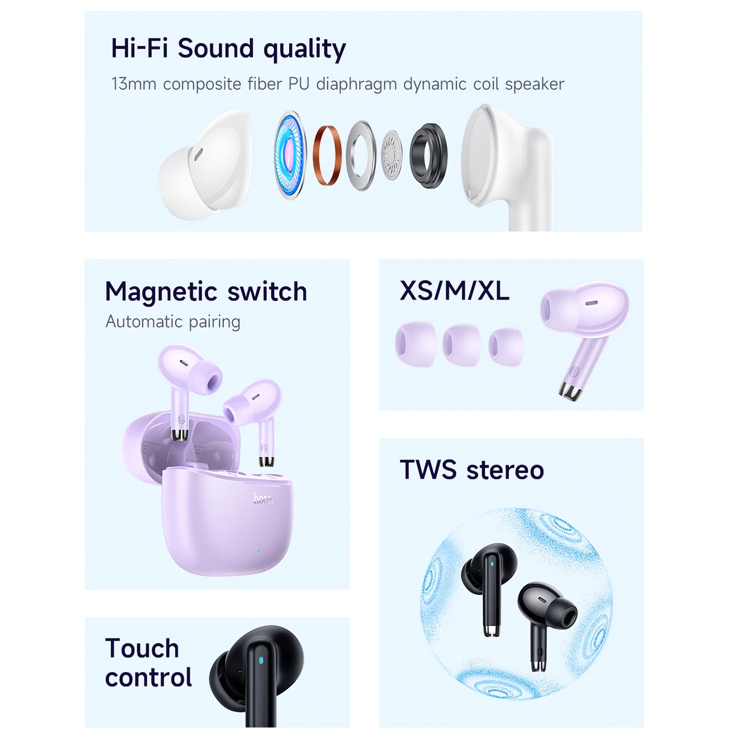 Bluetooth kihangosító Bluetooth HOCO EQ2, TWS, Mov 