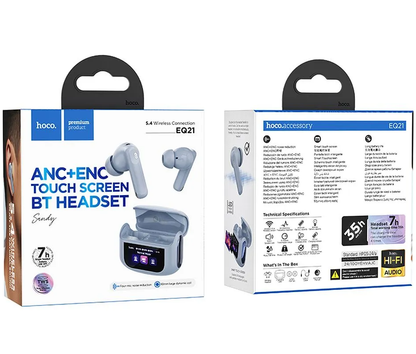Handsfree Bluetooth HOCO EQ21, TWS, ANC, Kék