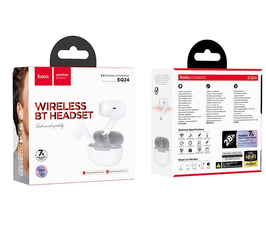 Handsfree Bluetooth HOCO EQ24, TWS, Fehér