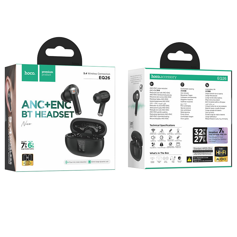 Handsfree Bluetooth HOCO EQ26, TWS, ANC, Fekete