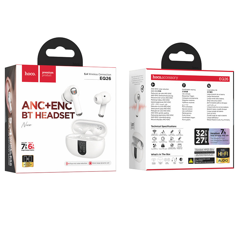 Handsfree Bluetooth HOCO EQ26, TWS, ANC, Fehér