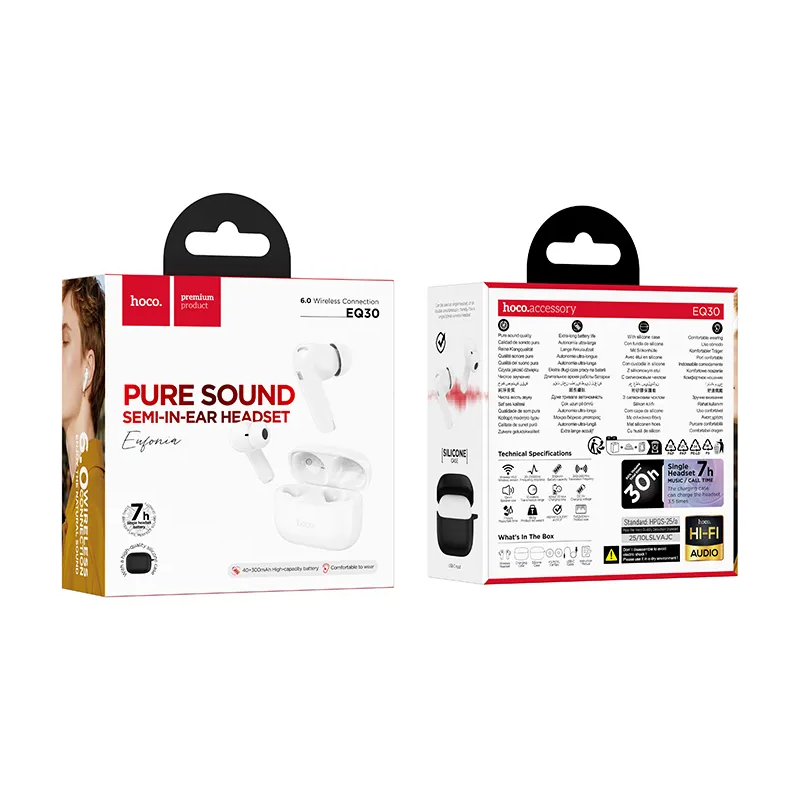 Handsfree Bluetooth HOCO EQ30, TWS, Fehér