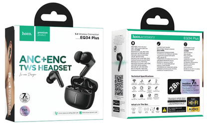 Bluetooth kihangosító HOCO EQ34 Plus, TWS, ANC, Fekete