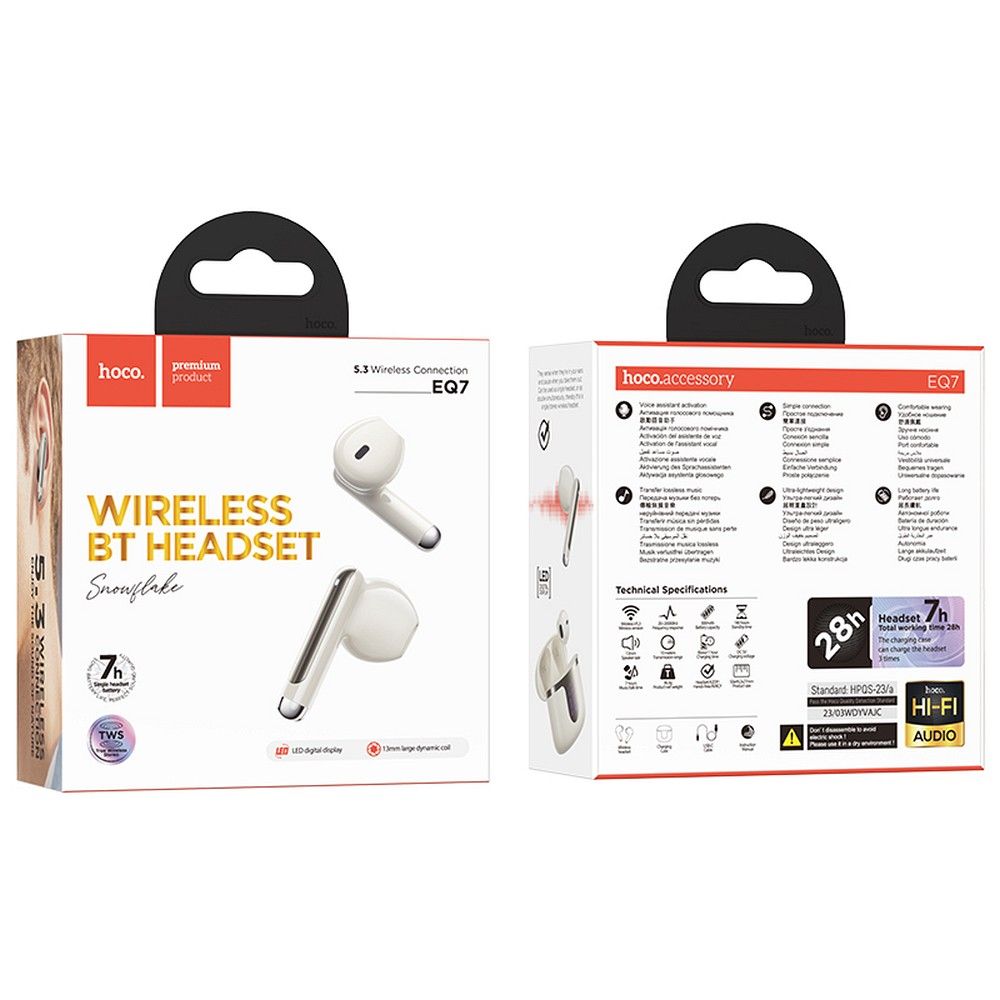 Handsfree Bluetooth HOCO EQ7, TWS, Fehér