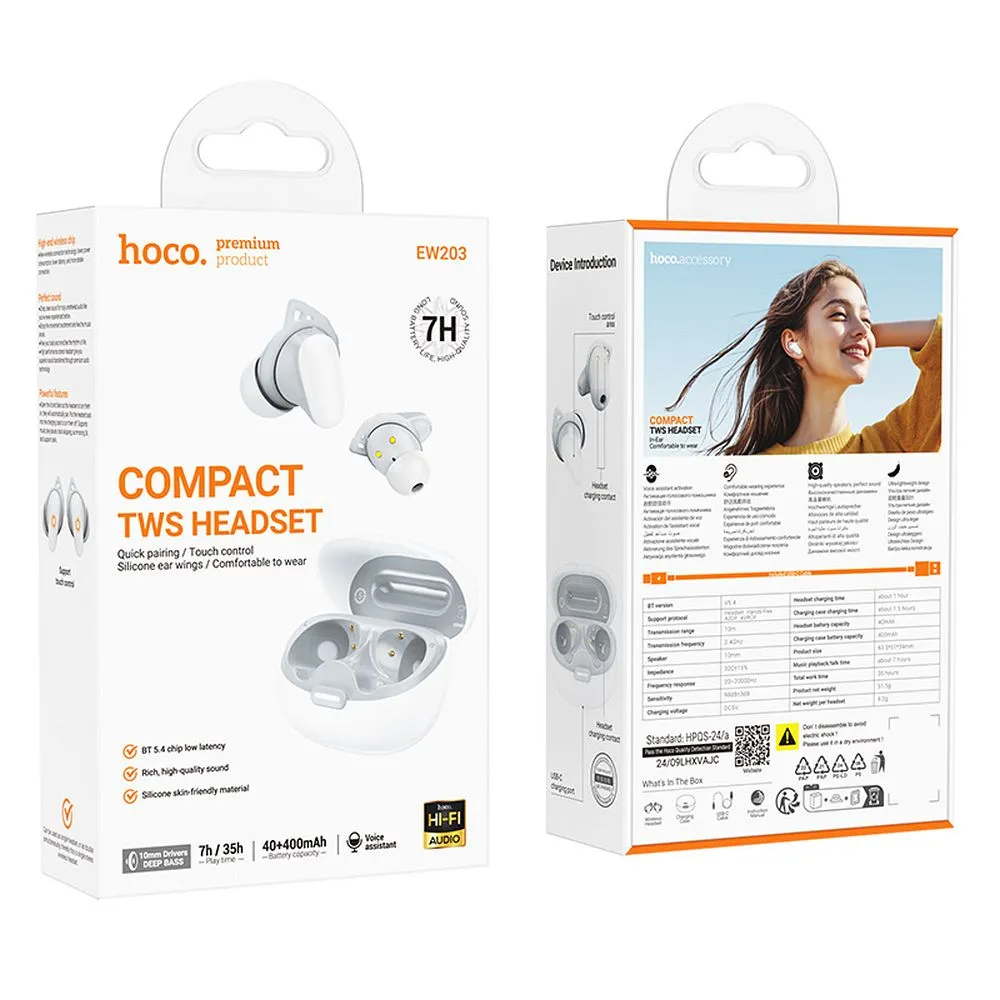 Handsfree Bluetooth HOCO EW203, TWS, Fehér