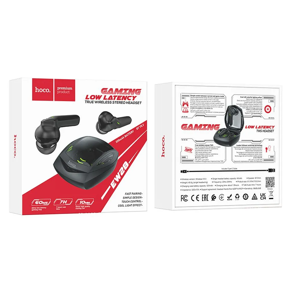 Handsfree Bluetooth HOCO EW28, TWS, Fekete