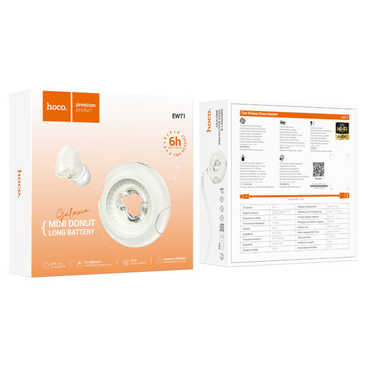 Bluetooth kihangosító Bluetooth HOCO EW71 Mini Donut, TWS, fehér