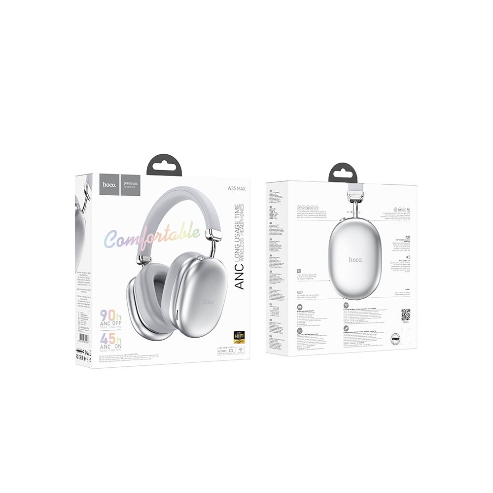 Handsfree Bluetooth HOCO W35 Max, A2DP, ANC, Ezüst