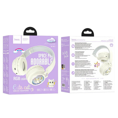 Handsfree Bluetooth HOCO W50 Kids Cute Cat, A2DP, Fehér