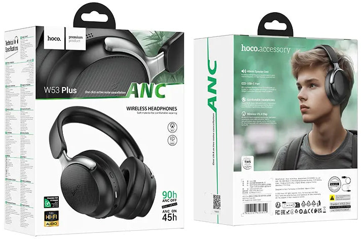 Handsfree Bluetooth HOCO W53 Plus, A2DP, ANC, Fekete