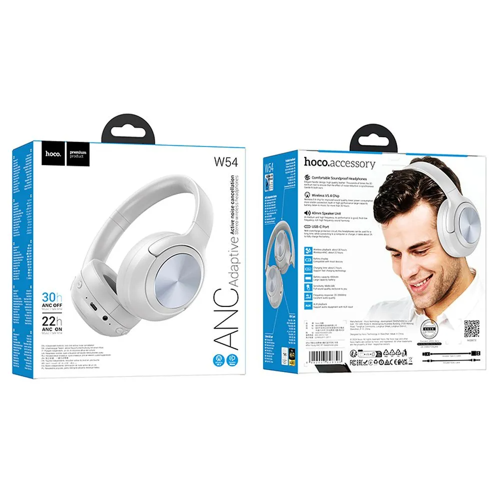 Handsfree Bluetooth HOCO W54, A2DP, ANC, Szürke