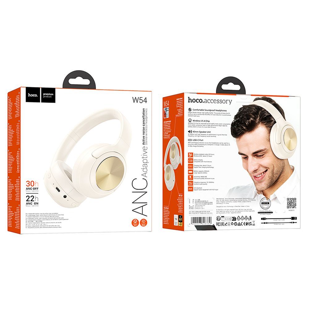 Handsfree Bluetooth HOCO W54, A2DP, ANC, Fehér