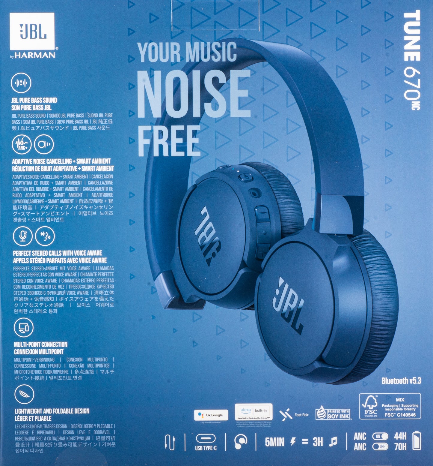 Handsfree Bluetooth JBL Tune 670NC, MultiPoint, A2DP, ANC, Kék JBLT670NCBLUAP