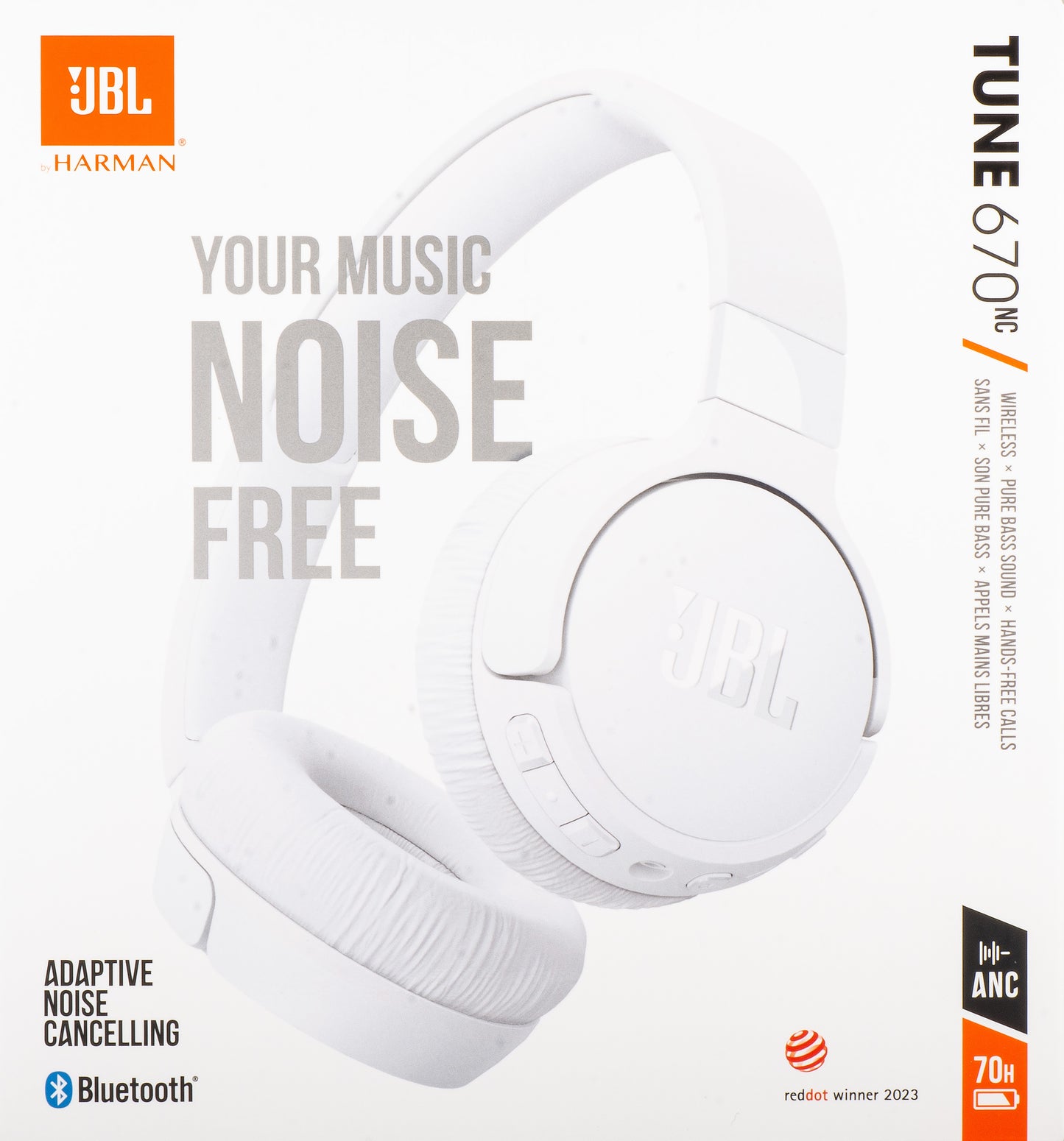 Handsfree Bluetooth JBL Tune 670NC, MultiPoint, A2DP, ANC, Fehér JBLT670NCWHTAP