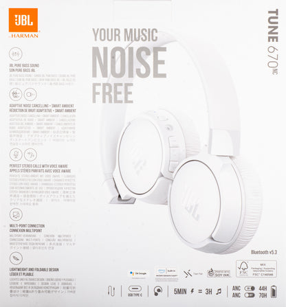 Handsfree Bluetooth JBL Tune 670NC, MultiPoint, A2DP, ANC, Fehér JBLT670NCWHTAP