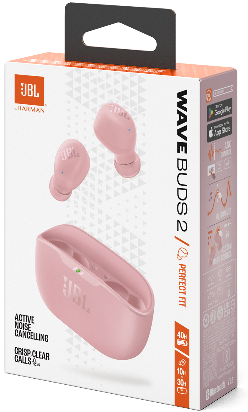 Bluetooth Handsfree JBL Wave Buds 2, TWS, ANC, MultiPoint, Rózsaszín JBLWBUDS2PIK