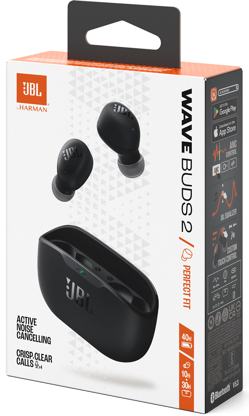 Handsfree Bluetooth JBL Wave Buds 2, TWS, ANC, MultiPoint, Fekete JBLWBUDS2BLK