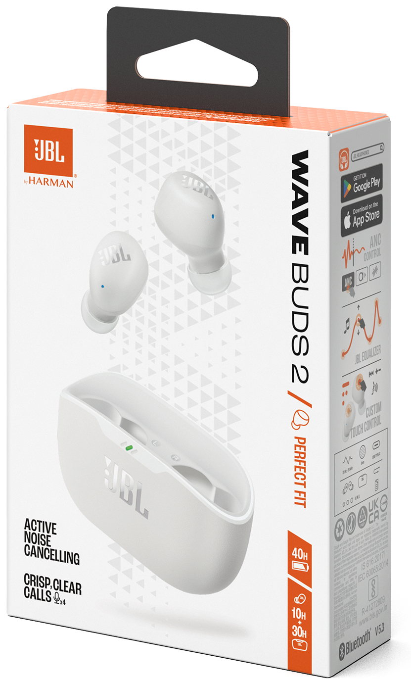 Bluetooth Handsfree JBL Wave Buds 2, TWS, ANC, MultiPoint, Fehér JBLWBUDS2WHT