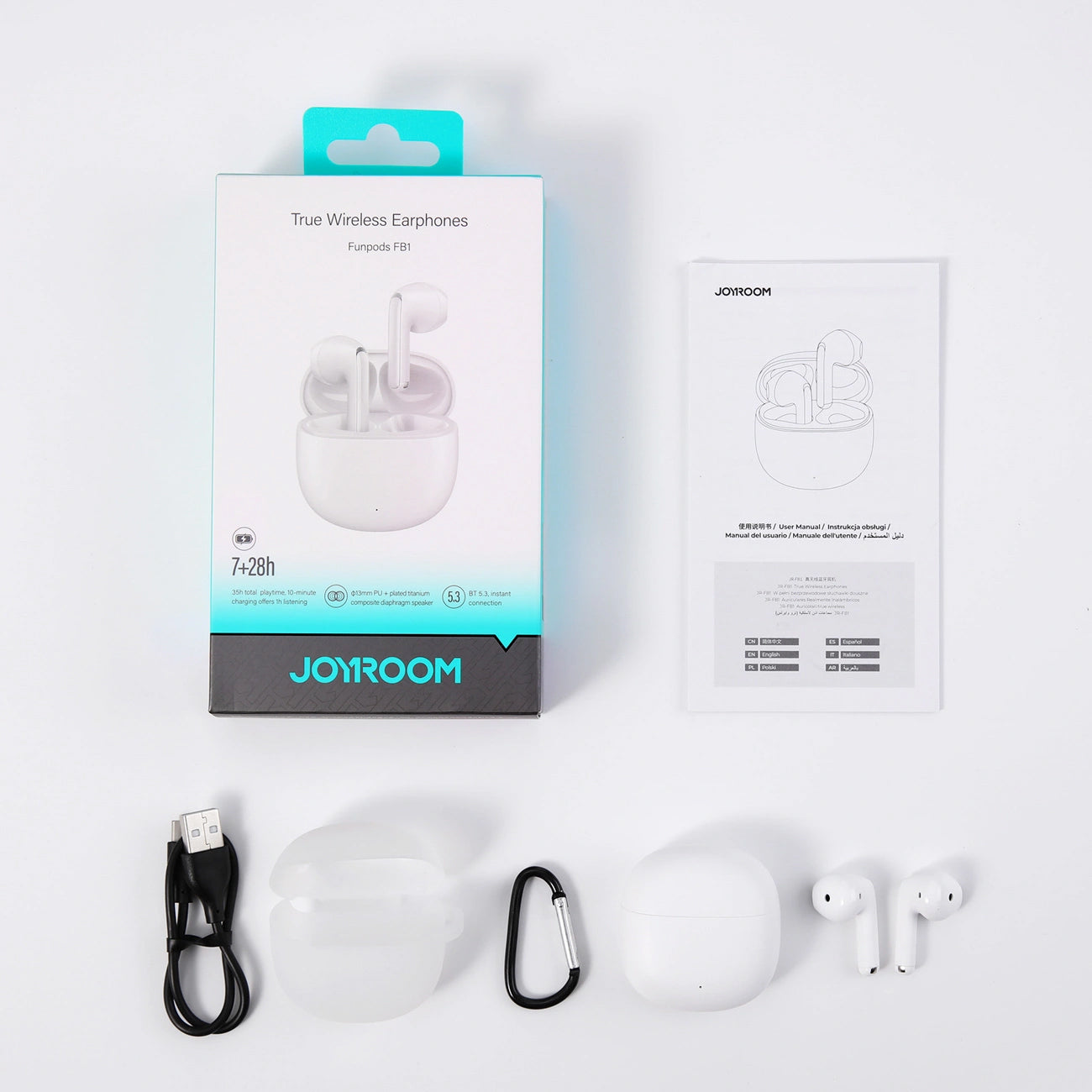 Bluetooth kihangosító Joyroom Funpods JR-FB1 Új verzió, TWS, Fehér