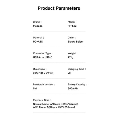 Handsfree Bluetooth McDodo HP-5821 T03, A2DP, ANC, Bézs