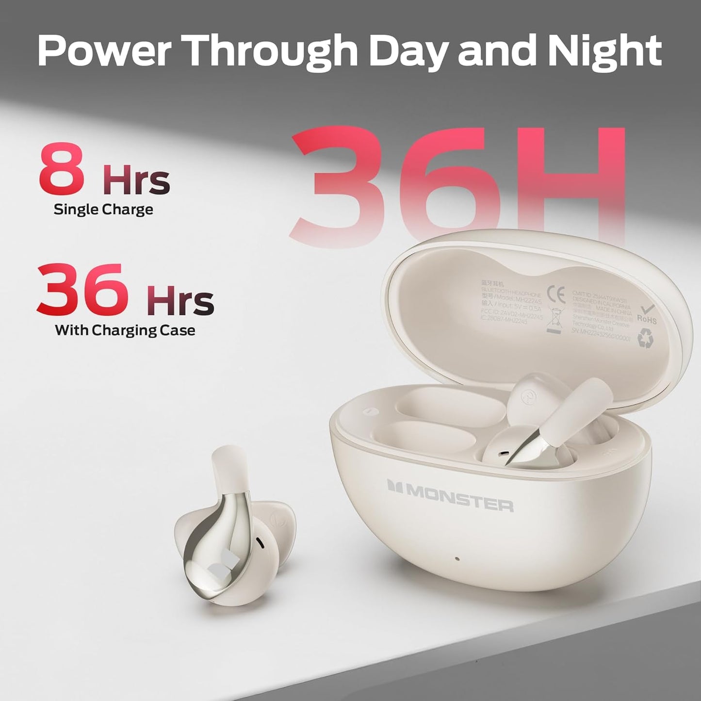 Bluetooth kihangosító Monster AC225, TWS, Világos krém