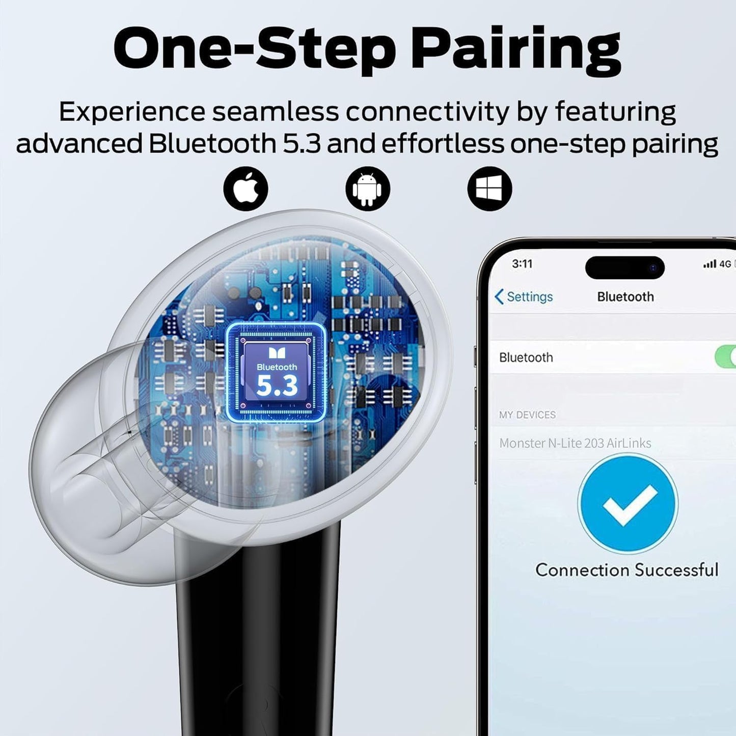Bluetooth kihangosító Monster N-Lite 203 AirLinks, TWS, Fekete