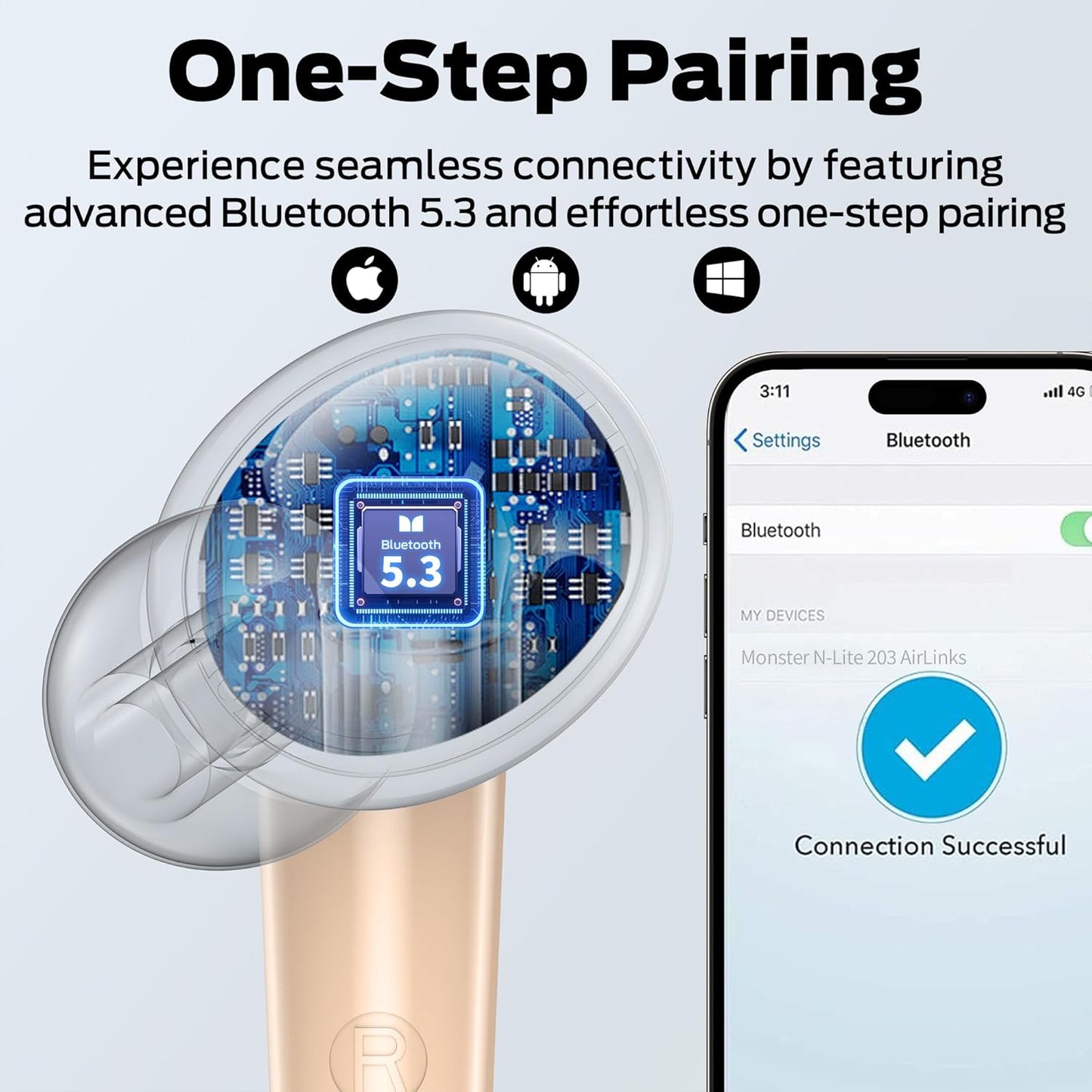 Bluetooth kihangosító Monster N-Lite 203 AirLinks, TWS, Arany