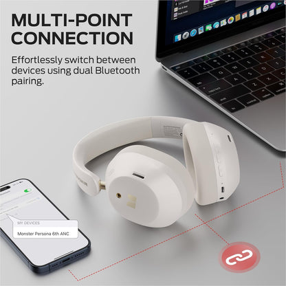 Bluetooth kihangosító Monster Persona 6th, MultiPoint, A2DP, ANC, Fehér