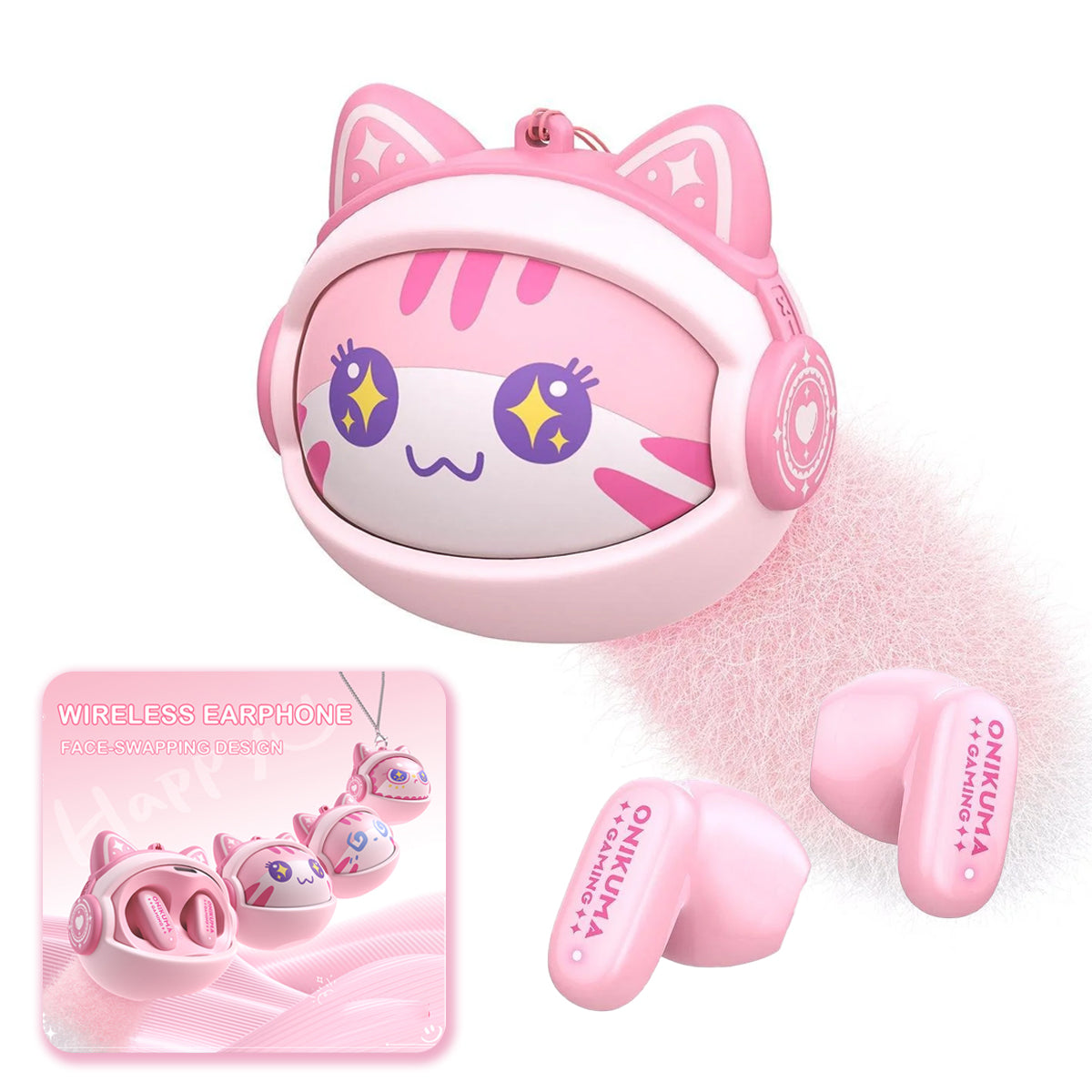 Onikuma TX603 Bluetooth kihangosító, TWS, rózsaszín