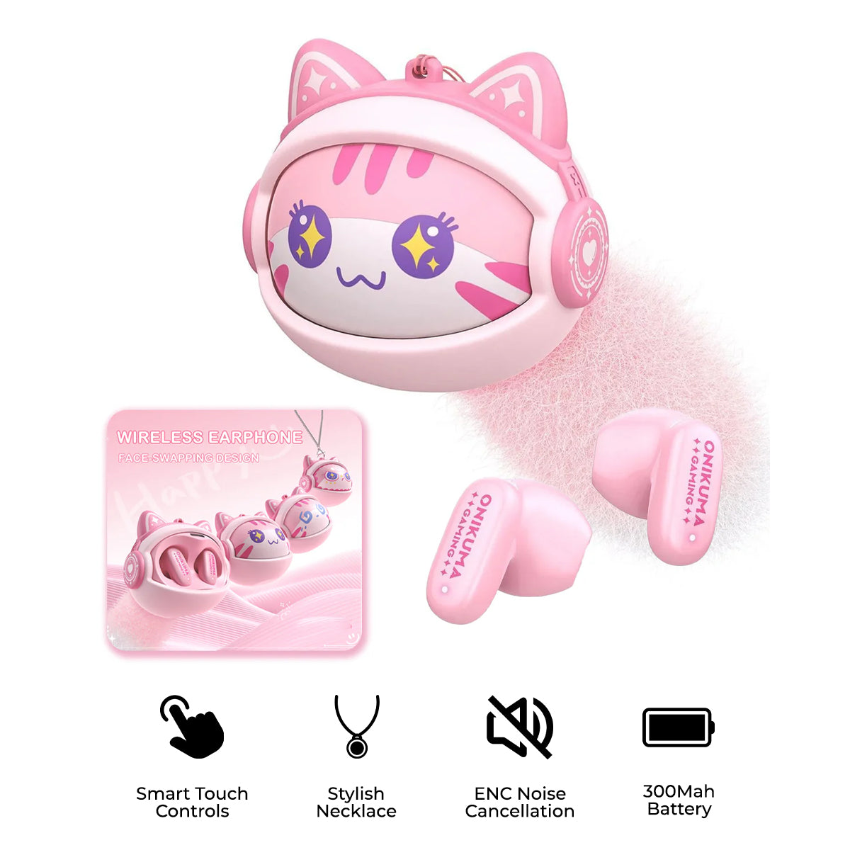Onikuma TX603 Bluetooth kihangosító, TWS, rózsaszín