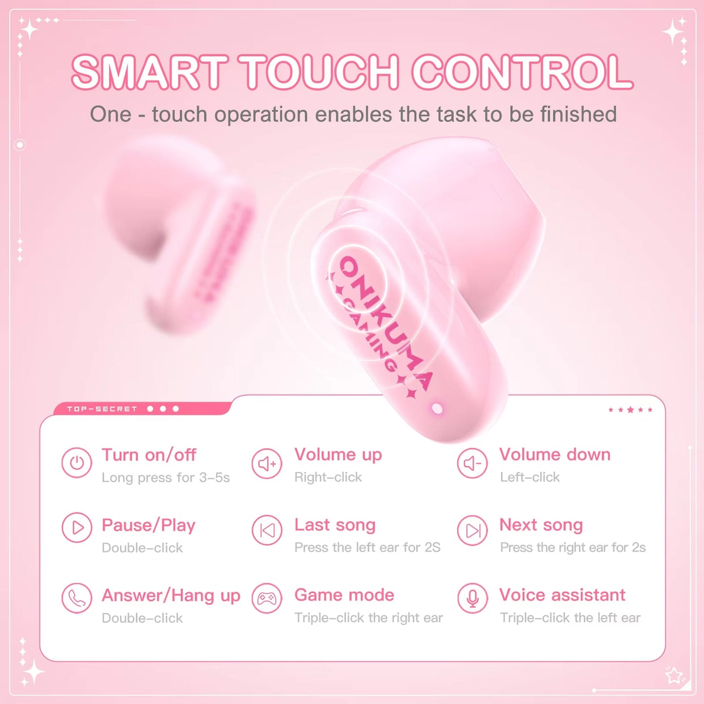 Onikuma TX603 Bluetooth kihangosító, TWS, rózsaszín