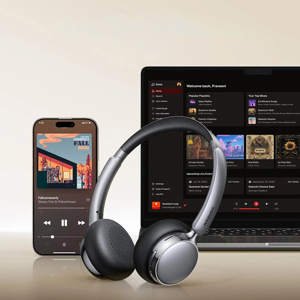 Handsfree Bluetooth UGREEN HiTune Studio Plus HP207, A2DP, ANC, Ezüst