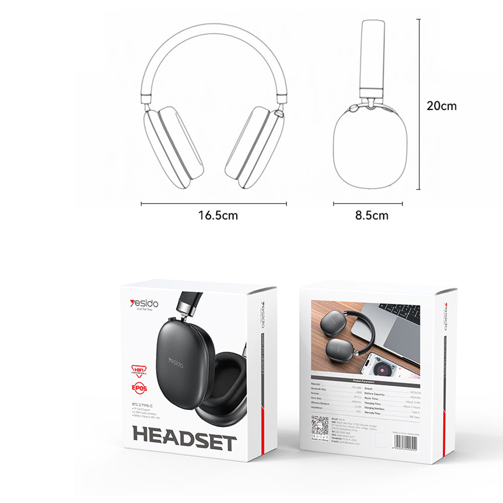 Handsfree Bluetooth Yesido EP05, A2DP, ANC, Fekete