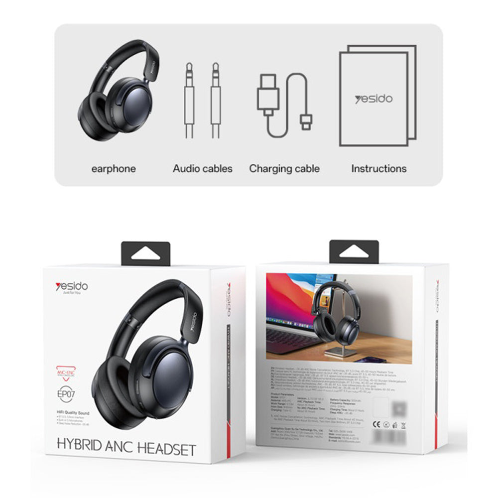 Handsfree Bluetooth Yesido EP07, A2DP, ANC, Fekete