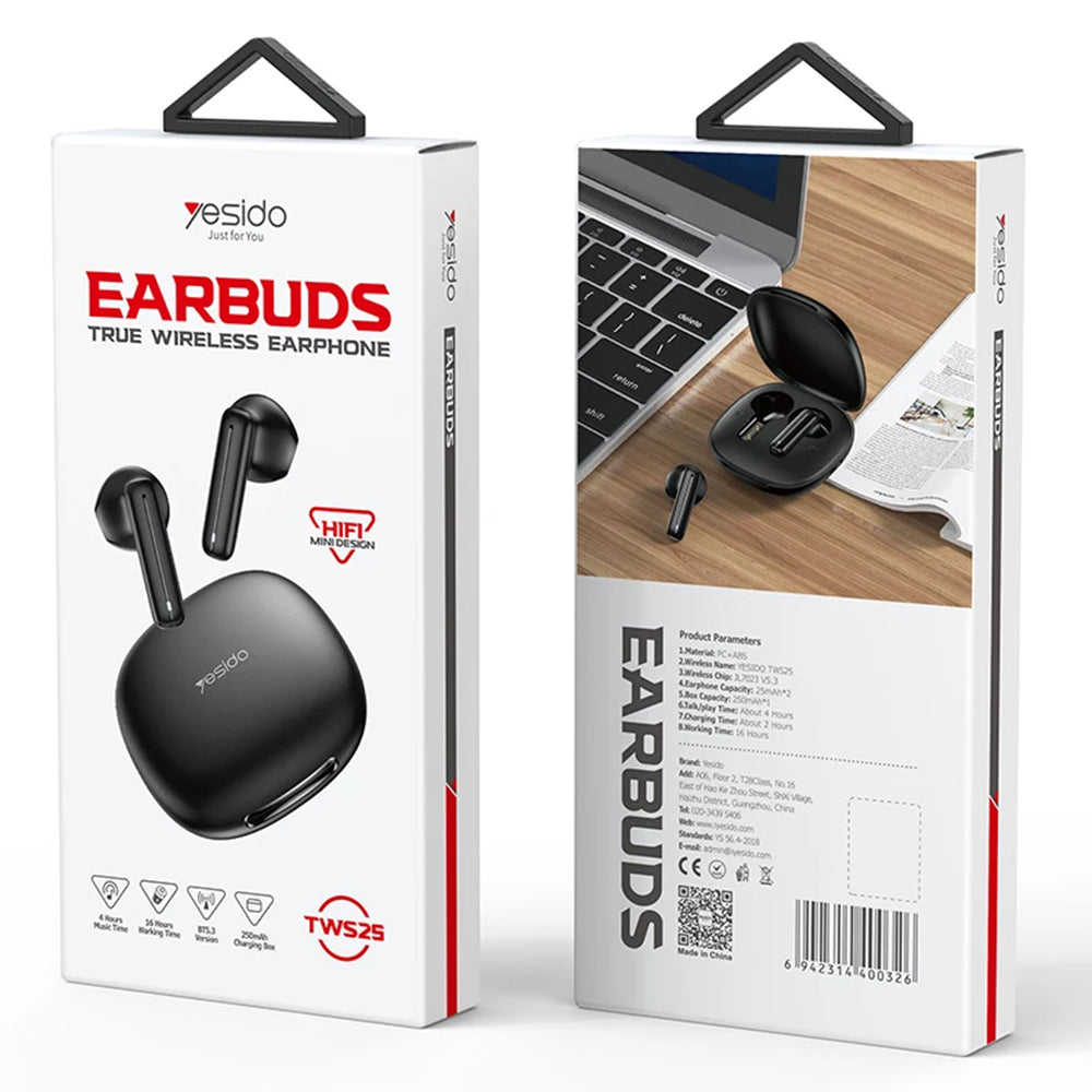 Handsfree Bluetooth Yesido TWS25, TWS, Fekete