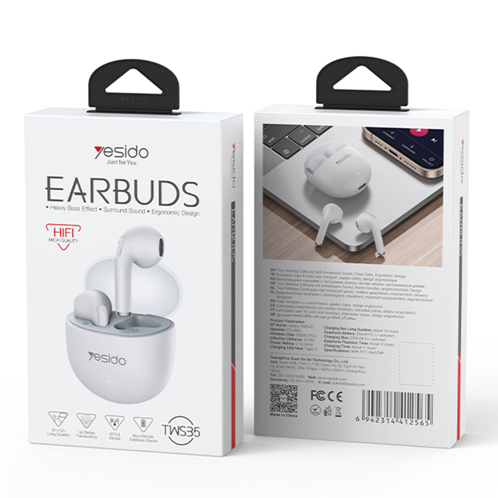 Handsfree Bluetooth Yesido TWS35, TWS, White