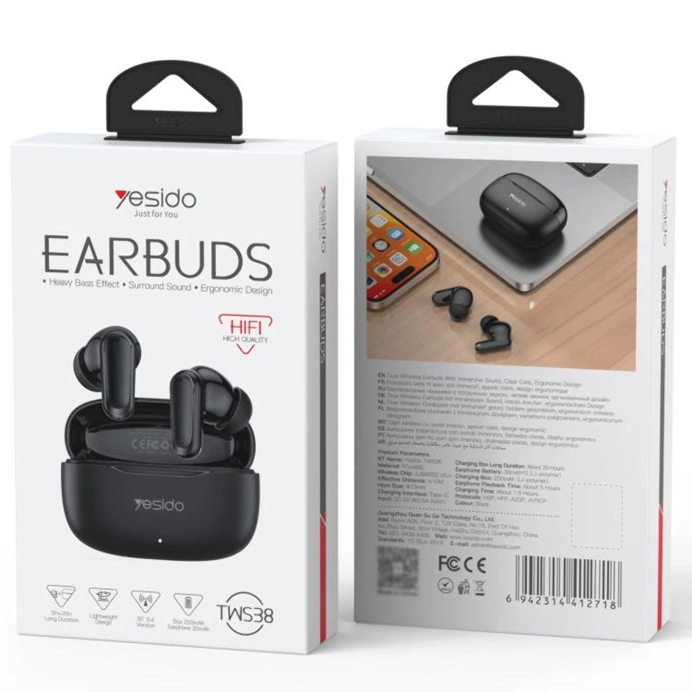 Handsfree Bluetooth Yesido TWS38, TWS, Fekete