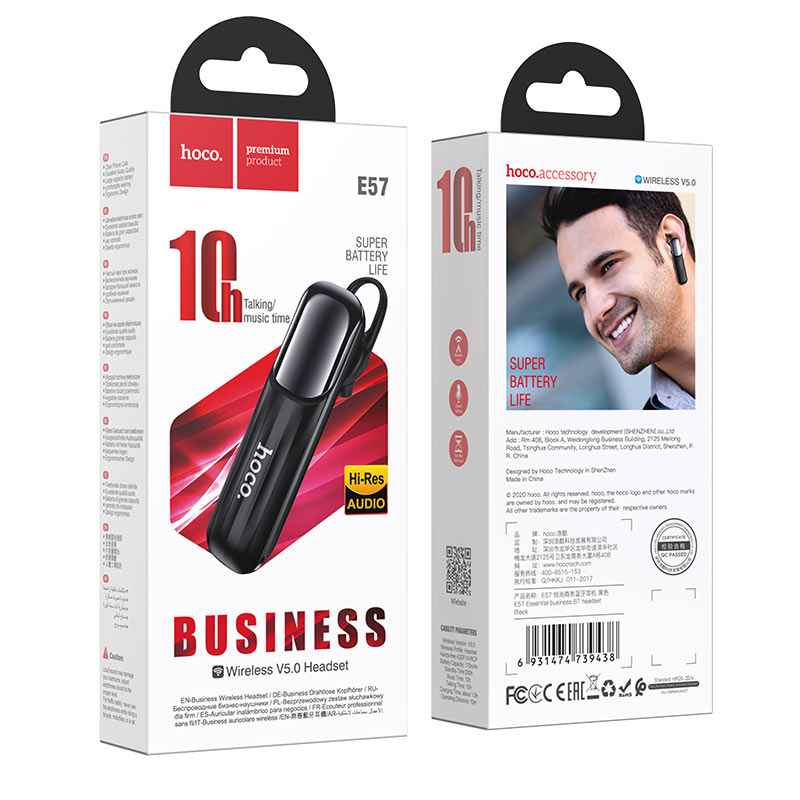 Bluetooth kihangosító HOCO E57, A2DP, Fekete